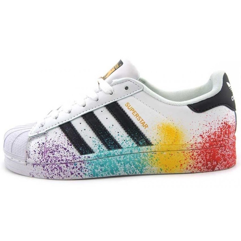 Кроссовки Adidas Superstar (Белые с краской) купить в СПБ. Интернет магазин  street-look.ru